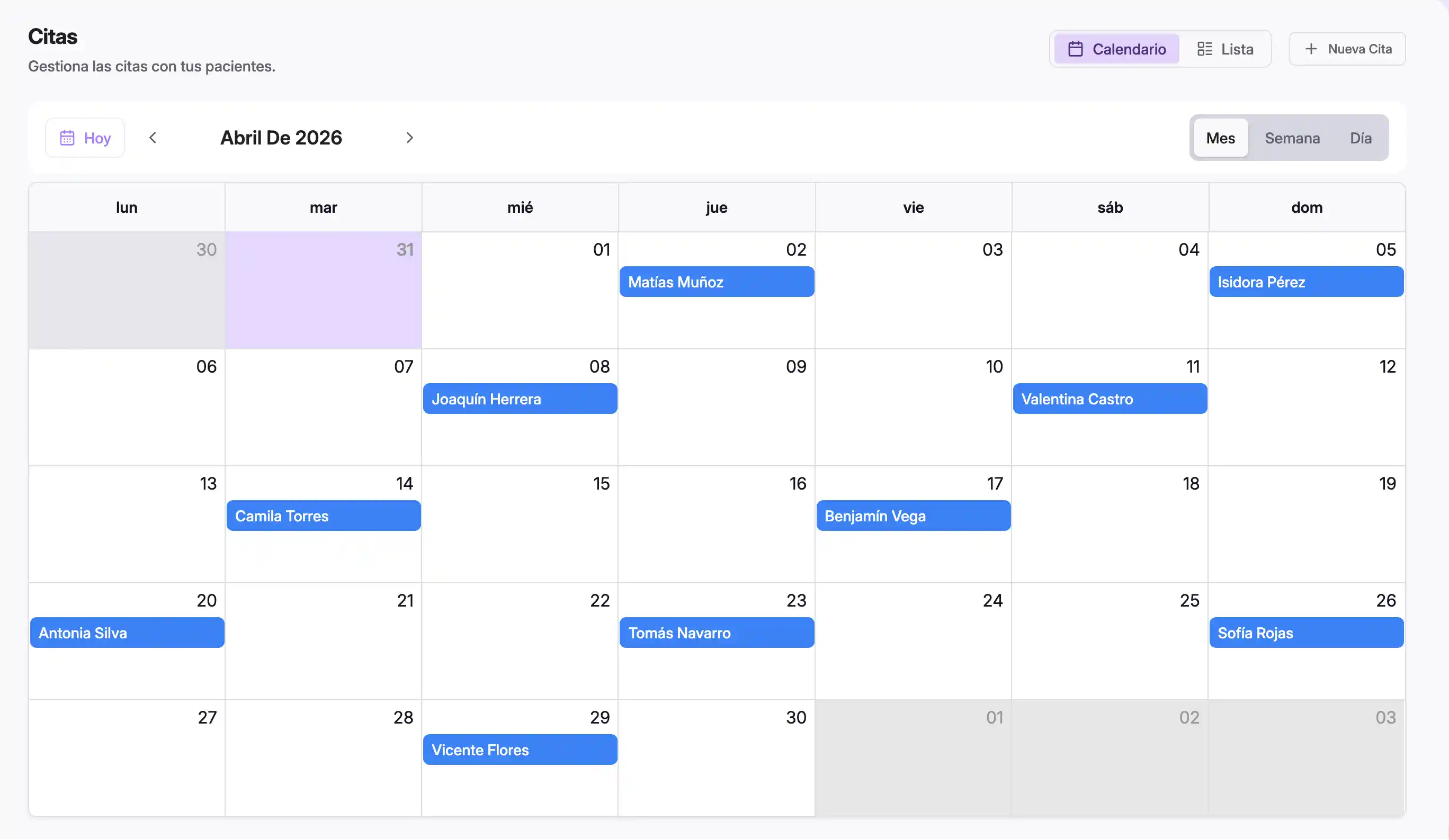 Sistema de citas y agenda para nutricionistas en la plataforma Nutriplo.